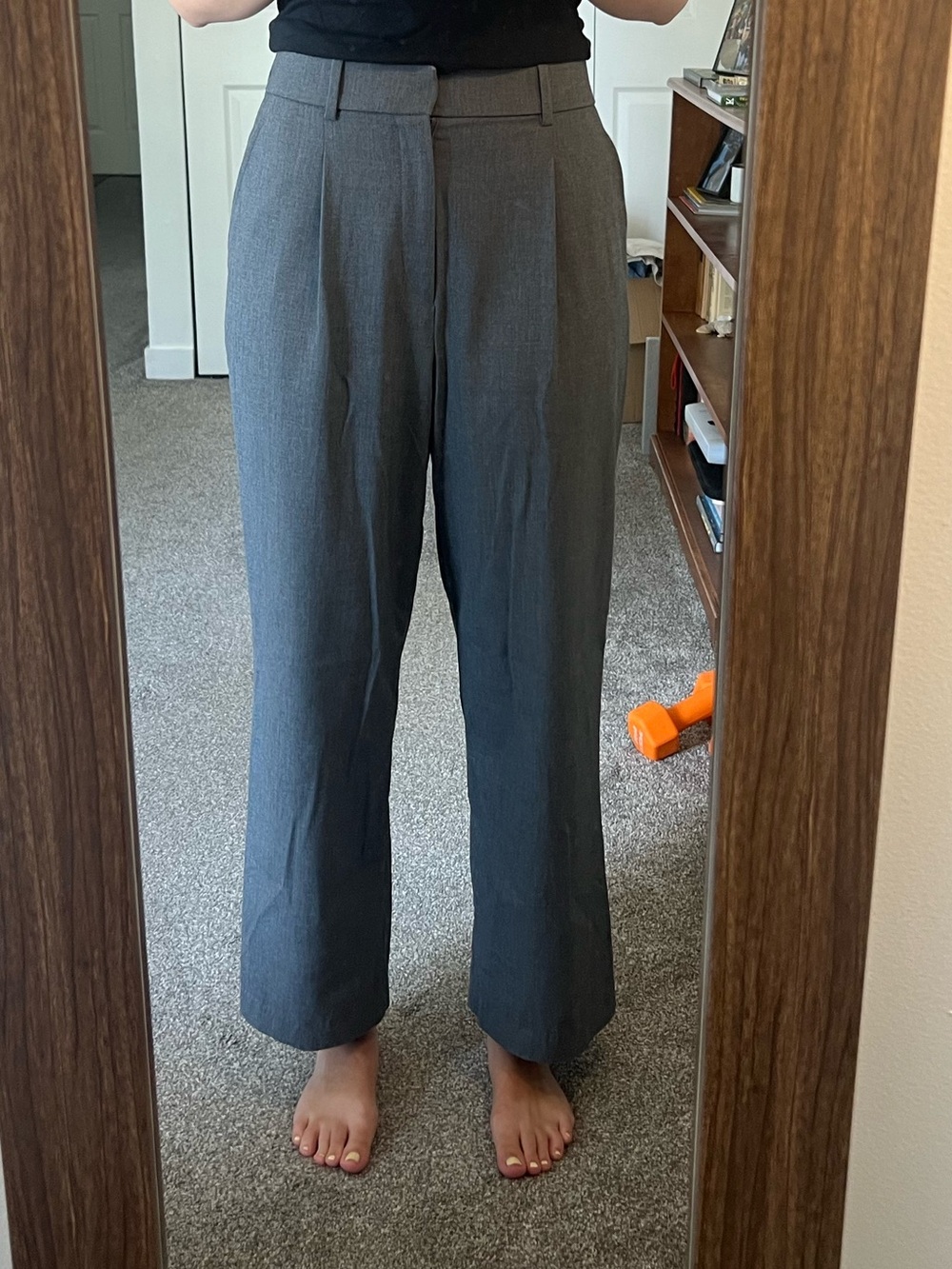 Uniqlo Charcoal High-Waist Pleated Straight Trousers